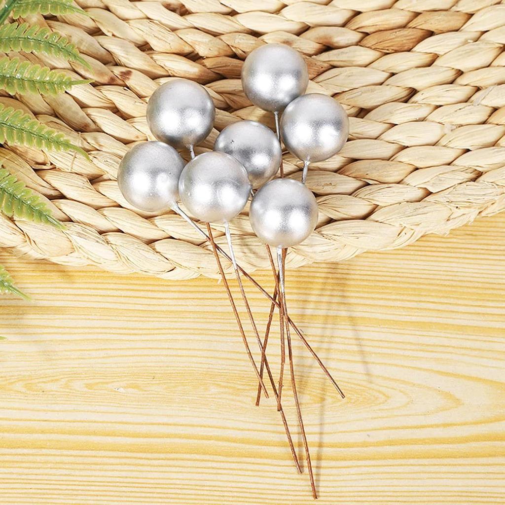 Artificial Holly Berries, 10 mm Fake Berries Decor on Wire for Christmas Tree Decorations Flower Wreath DIY Craft Use (Pack of 50, Silver)