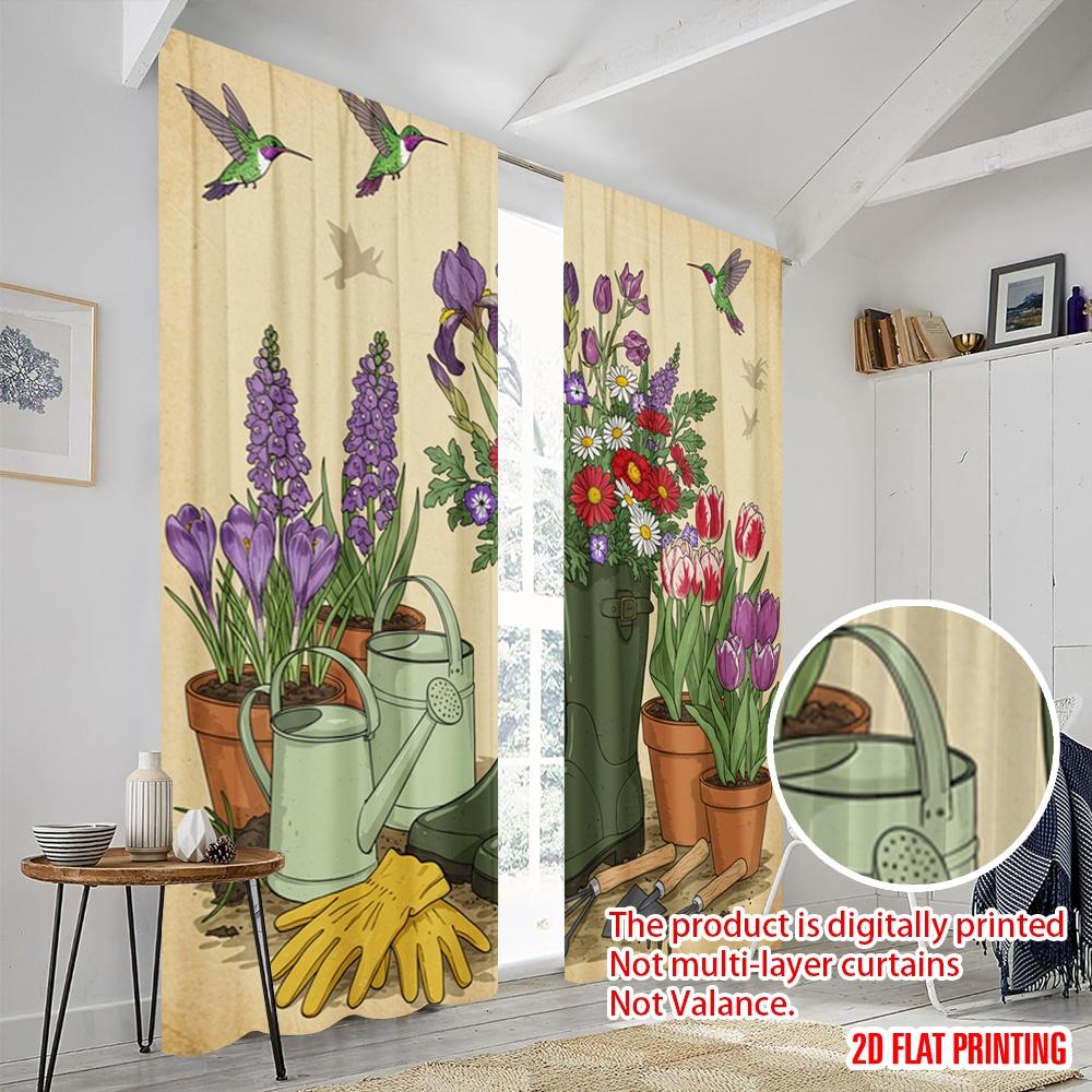 2 Stück 2D Flachdruck Vorhang Vögel Blumen Stiefel Garten Polyester Ohne Strom Geburtstagsfeier für Feiertag Familie