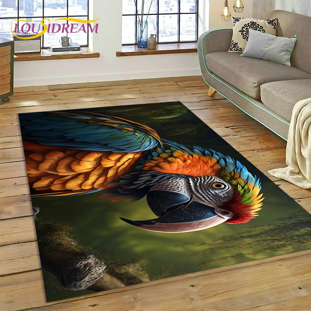 Милий Килим із Зображенням Птахів Мрії, Папуги, Павича в Стилі Мультфільму для Декору Вітальні, Спальні, Нековзний Килимок для Підлоги, Декорація для Дивана, Килимок для Вхідних Дверей