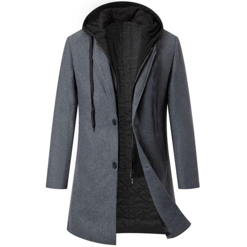 Men's Business Casual Padded Hooded Overcoat Autumn/winter High-end Fleece Plus Size Jacket