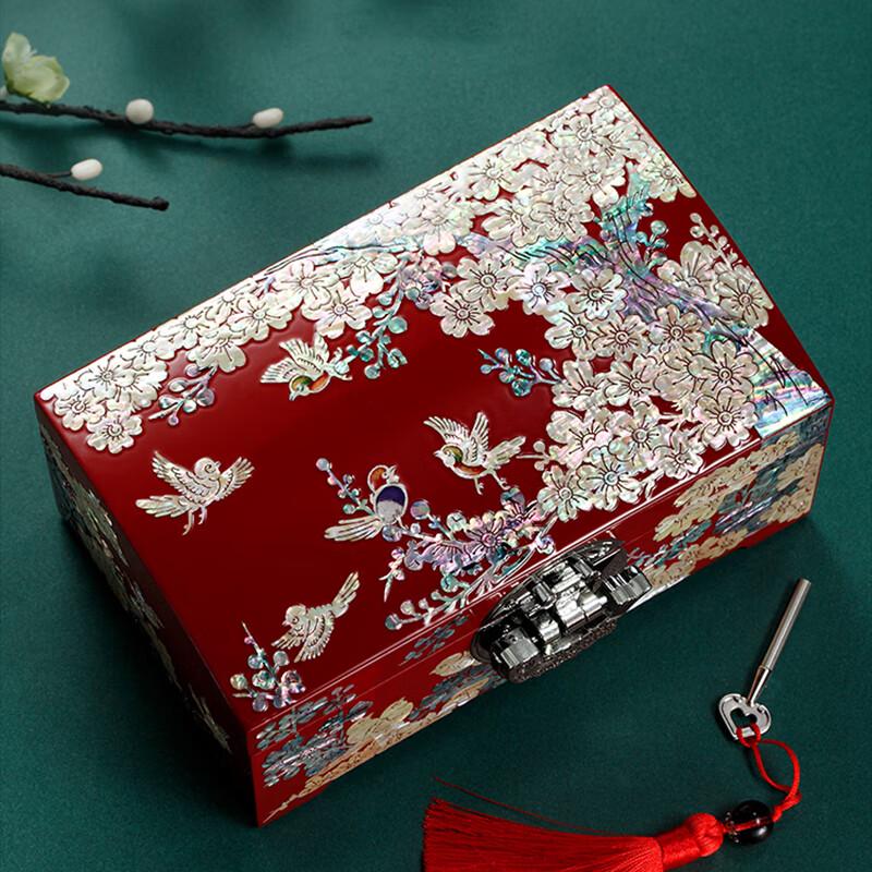 Chinese Style Magpie & Plum Blossom Mother-of-Pearl Inlay Jewelry Box