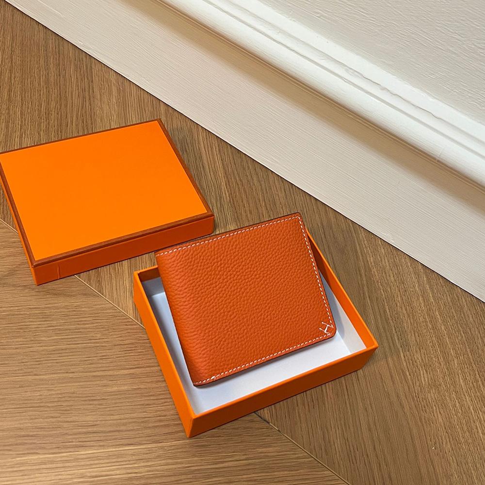 

2025 Новые Женские Кошельки Из Натуральной Кожи H Thread Первый Слой Короткий Кошелек Двойного Сложения Кошелек С Застежкой-Бумажкой Без Логотипа оранжевый