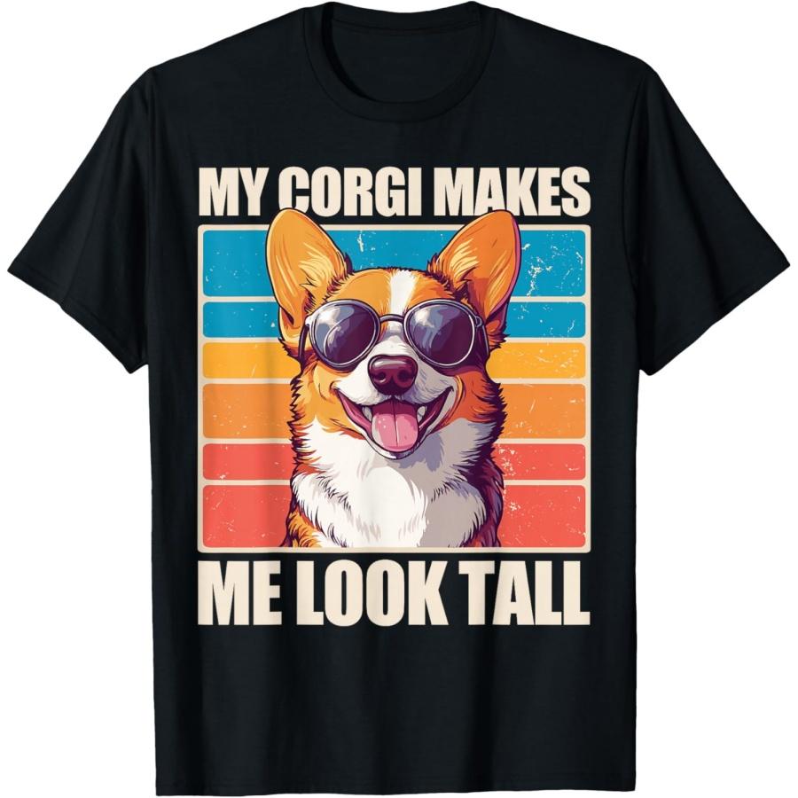 My Corgi Makes Me Look Tall Unisex-Adults Black Small Classic Fit Crew Neck Short Sleeve T-Shirt