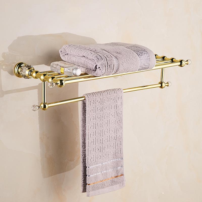 Luxury Crystal Bathroom Accessories Set Gold Polished Bath Hardware Set Wall Mounted Bathroom Products Basket Rack