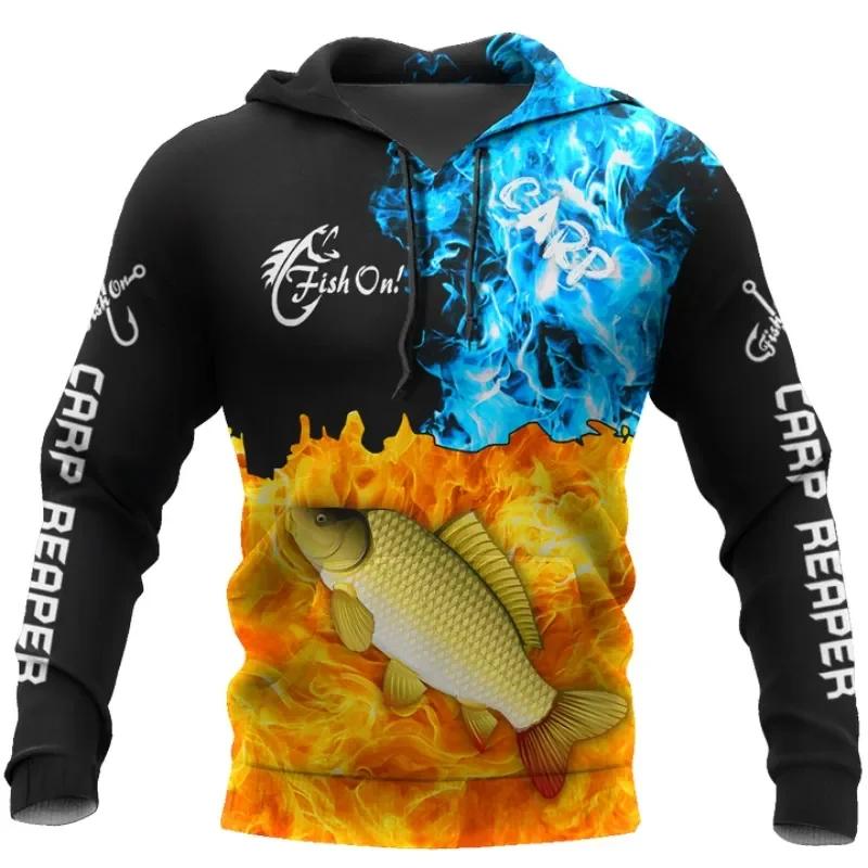 3D Fishing Printed Men's Hoodie Loose Designer Sweatshirt Spring Autumn Oversized Harajuku Y2k Clothes Long Sleeve Pullover 4XL