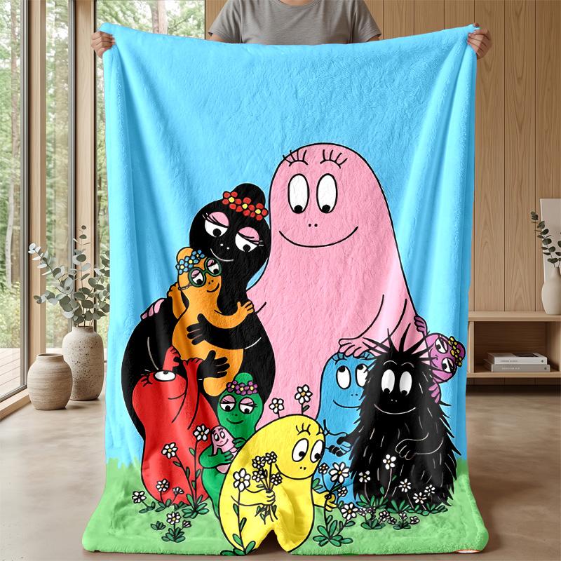 Barbapapa cartoonPrinted Flannel Blanket Cozy Skin-Friendly Warm Throw for Couch Bed Indoor Daily Use