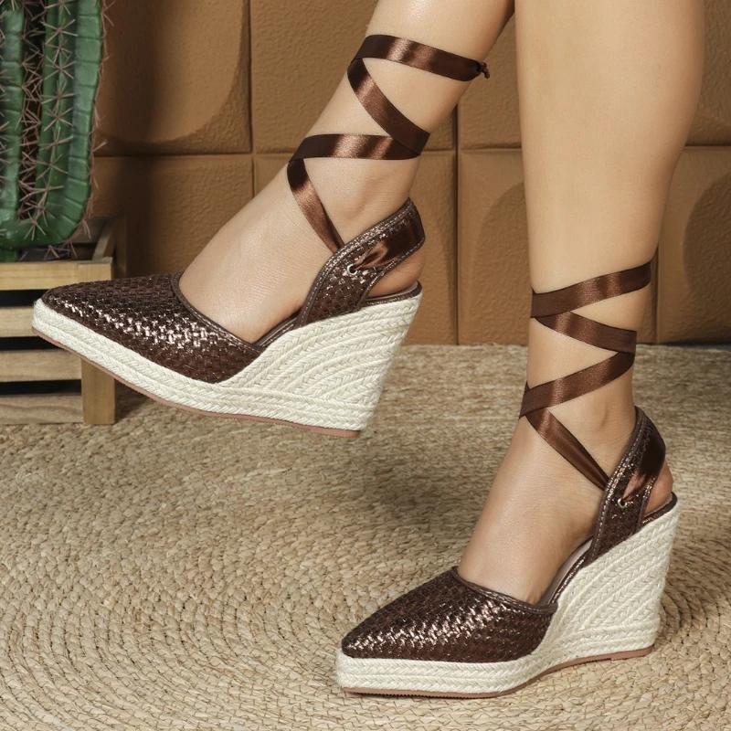 Fashion Simple Fashion Strappy Large Size 35-42 Women Shoes Elegant Woven Wedge Sandals Women  Comfortable Designer Brand Sandals Women