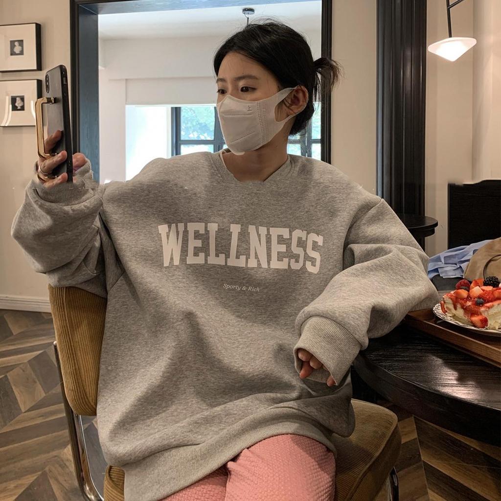 Frauen Langarm O Hals lose Pullover weibliche Tops einfarbig Sweatshirts