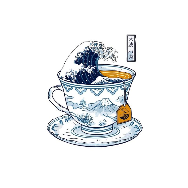 Die große Welle von Kaffee Leinwandmalerei Druck Kaffeeliebhaber Poster Japanische Kunst Kanagawa Wand für Wohnzimmer Heimdekor Geschenk