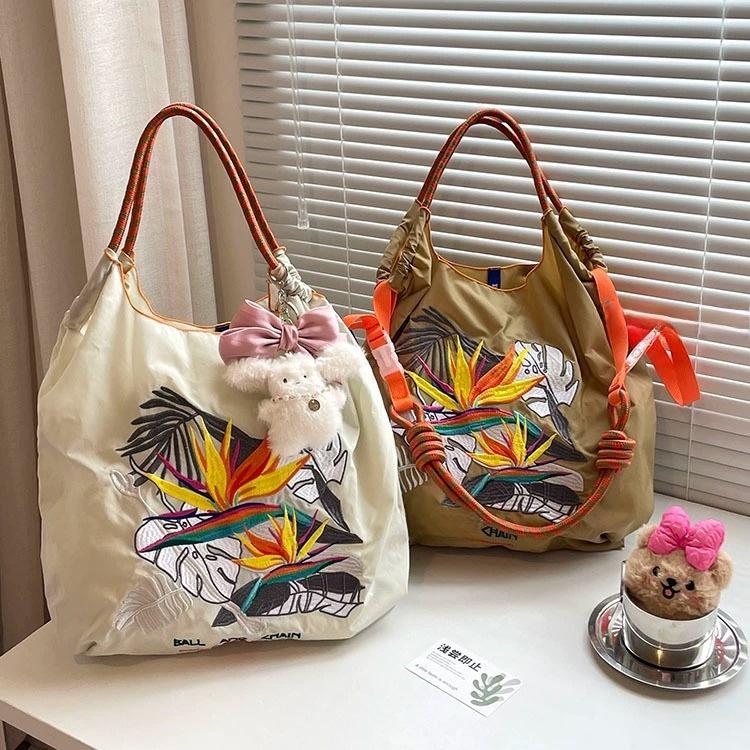 Tropical Rainforest Embroidered Eco-Friendly Shoulder Bag