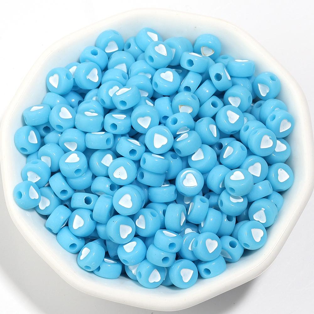 100Pcs/Lot Flat Round Acrylic Beads Colorful Heart Loose Spacer Bead for Jewelry Making Handmade DIY Bracelet Necklace Accessory