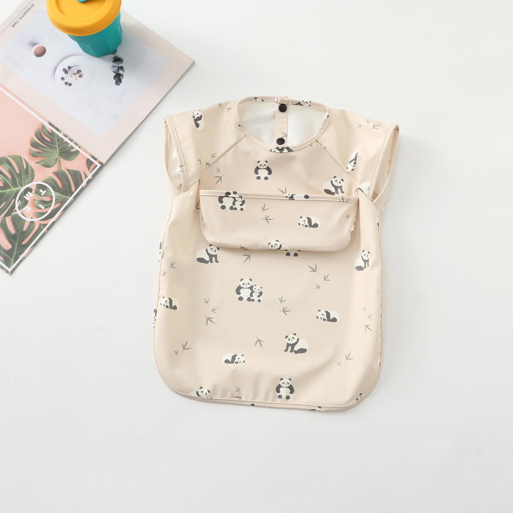 Reversible Waterproof PU Baby Feeding Shirt with Rice Pocket - Short Sleeves, Anti-Stain