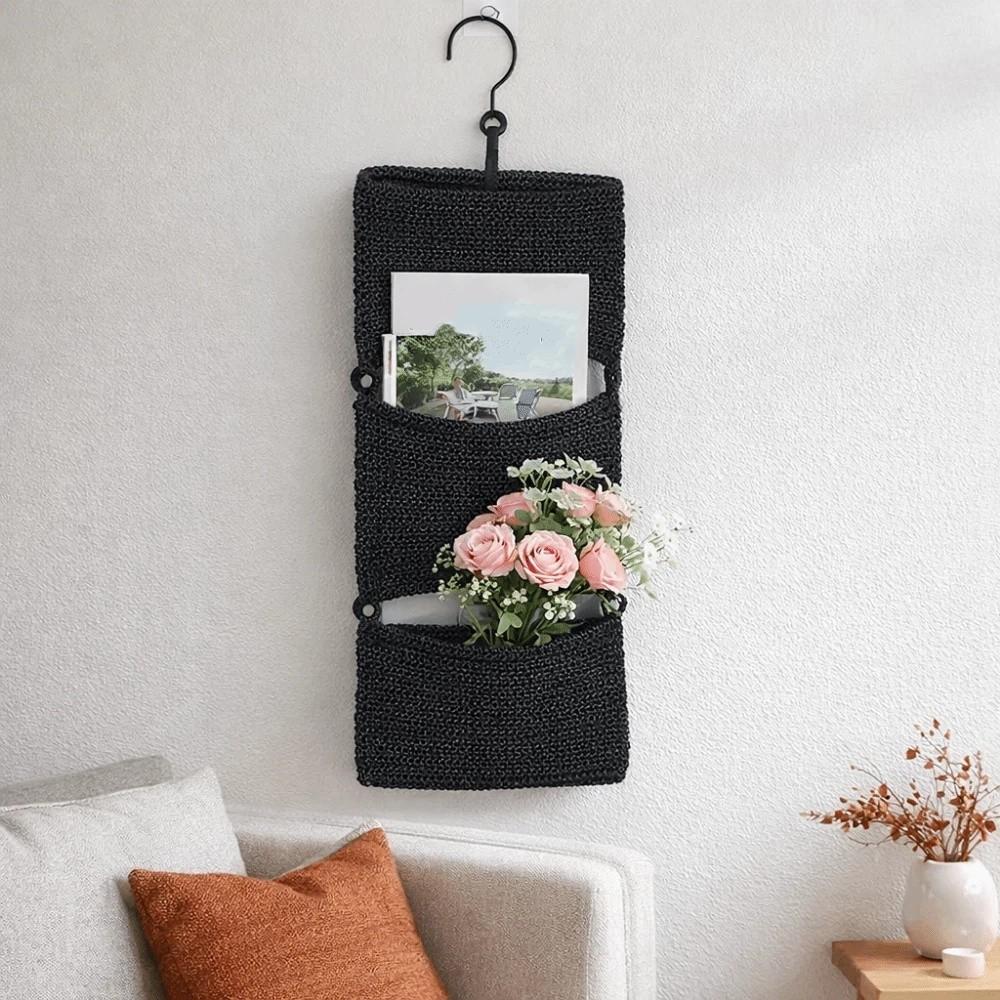 Handwoven Three Layers Hanging Bag Folding Sundry Storage Bag Hanging Storage Bag Bedroom