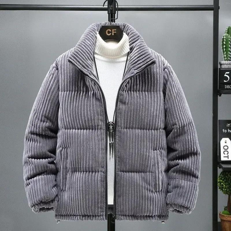 Winter Herrenbekleidung Dicke Warme Cord Steppjacke Parka Vintage Lässig Locker Stehkragen Reißverschluss Baumwollgepolsterte Jacke Mantel