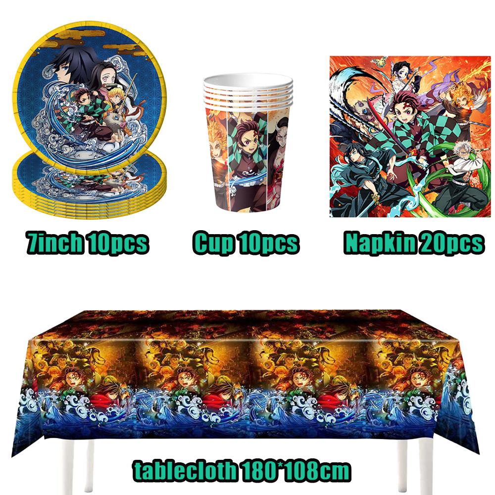 Demon Slayer Verjaardagsdecoraties Kimetsu No Yaiba Thema Anime Ballonnen Taarttoppers Sleutelhangers Verjaardagscadeaus voor Kinderen Babyborrel