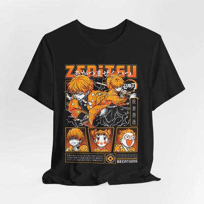 Koszulka graficzna Zenitsu, Koszulka anime, Koszulka Demon Slayer, Japoński top manga,