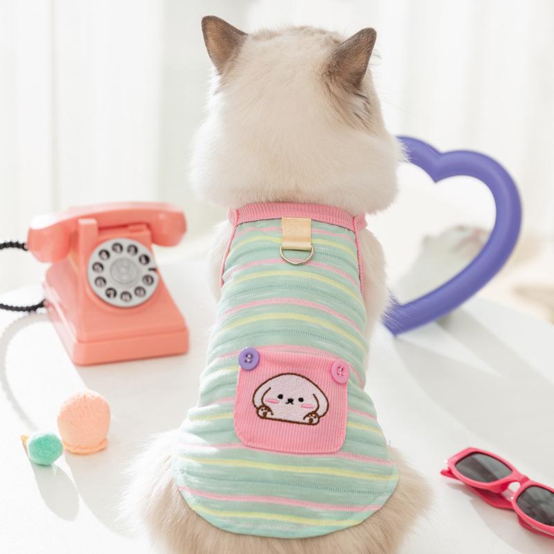 Summer Dog Contrast Cute Puppy Pocket Colored Striped Traction Suspender Cat Two-legged Pet Teddy Clothes