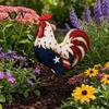 Colorful Garden Rooster Metal Statues, Waterproof Chicken Sculpture, Star Pattern Yard Decor Deco Outdoor Ornament for Patio Lawn Backyard Decorative