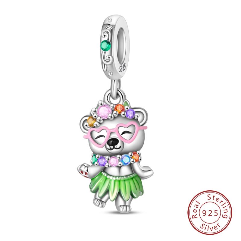 100% Copper Cute Little Bear Butterfly Flamingo Charms Beads Rose Princess Pendants Fit Diy Bracelets Jewelry Gifts