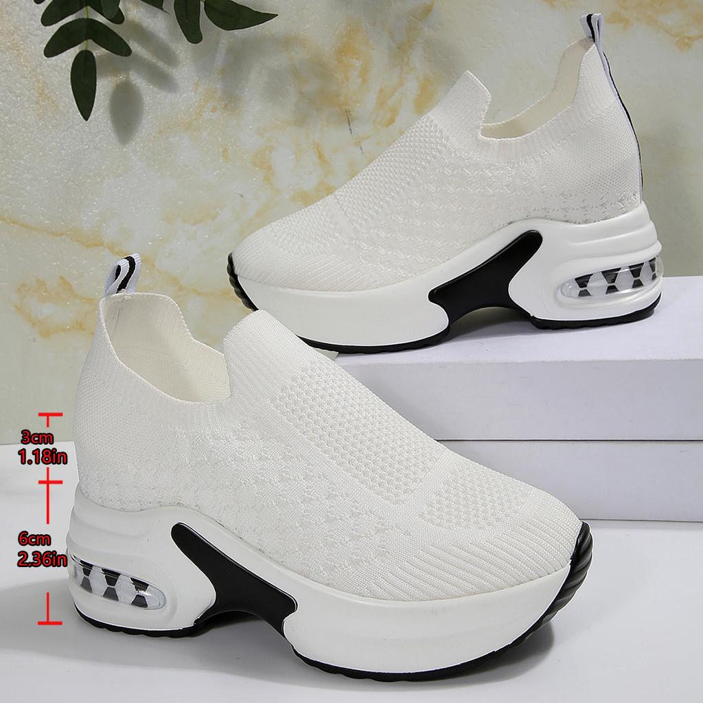 Inner Heightening Shoes Summer New Solid Color Fly-woven Breathable Mesh Air Cushion Platform Shoes Look Thin