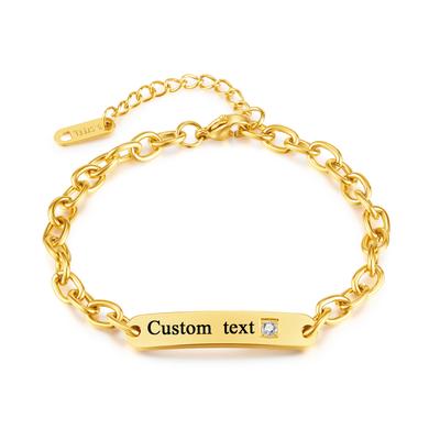 Punk Custom Text Name Zircon Stainless Steel Bracelet For Women Personalized Smooth Engrave Logo Id Bracelets Gift Jewelry