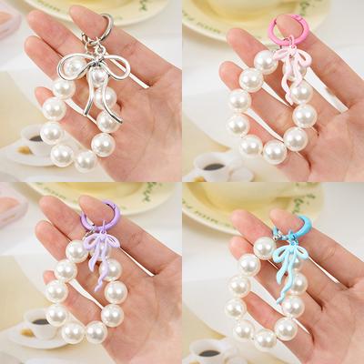 Metal Bow Pearl Keychain Phone Pendant Bag Pendant Phone Lanyard Accessories For Women Girls Sweet Decoration Gifts