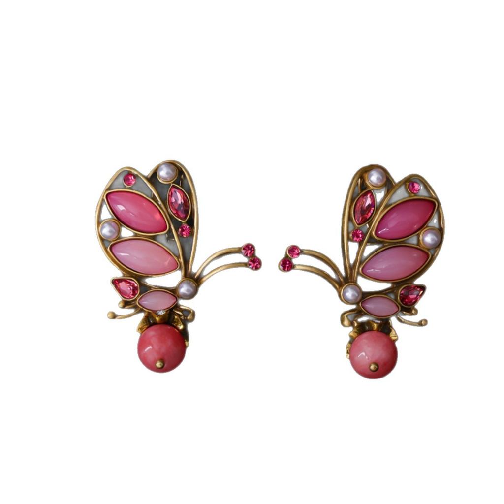 Retro Elegant Butterfly Earrings, Niche Temperament Design Earrings, Medieval Natural Stone Stud Earrings