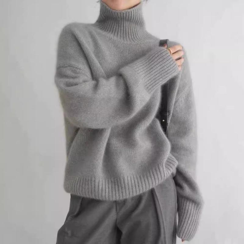 European-Style High-Neck Sweater: Women's Loose Knit Coffee Pullover, Versatile Autumn/Winter Base Layer