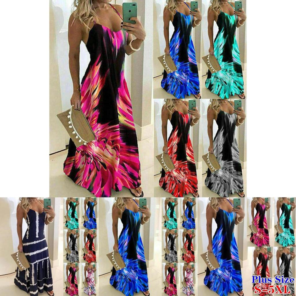 Elegant Women's Summer Strappy Floral Boho Kaftan Dress Perfect For Beach Days