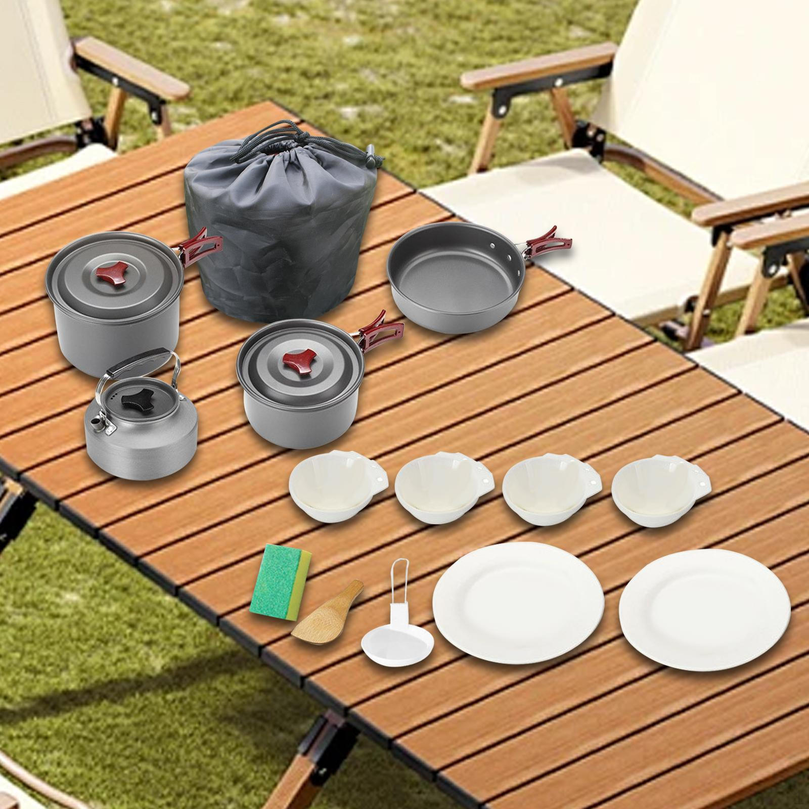 

Набор посуды для кемпинга, сковорода, подвесной горшок, чайник, посуда для барбекю на открытом воздухе