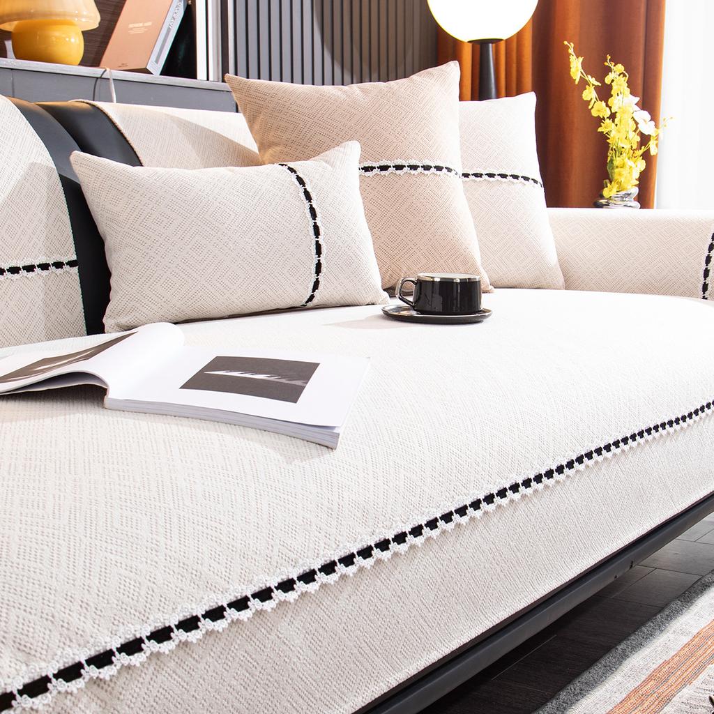 Sofa Cushion Non-Slip Simple Modern Light Luxury Style Leather Cushion for Four Seasons Thickened Fleece-lined Sofa Cover