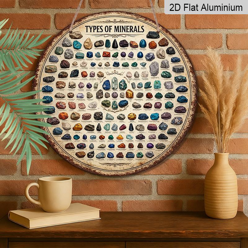 2D Flat, 1pc Round Aluminum Sign, Vintage Aluminum Plaque About "Mineral Types", "Ore Specimen Appreciation" Decorative Sign, Suitable for Study