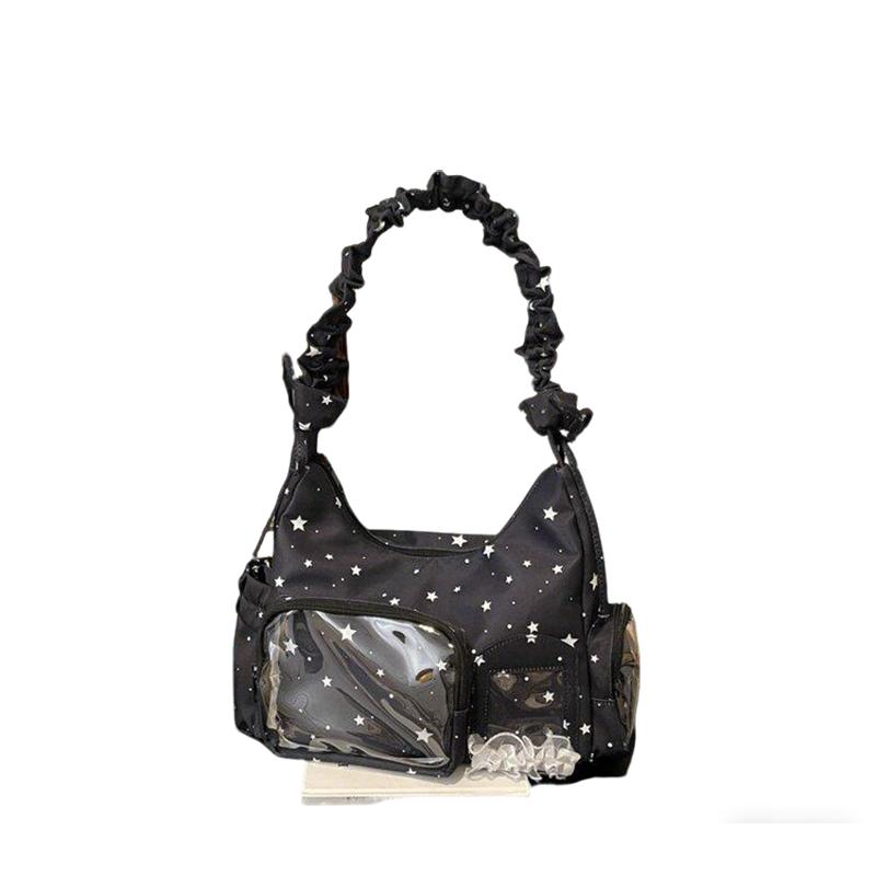 Japanese Style Star Printed Shoulder Bag For Women Large Capacity Transparent Splicing Handbag Fashi Women's Crossbody Bag