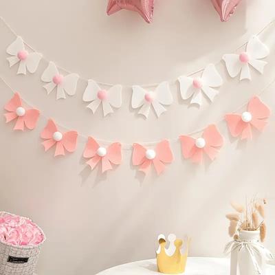 1 Set Süßes Filzschleifen-Thema Banner Plüschball Schleife Schlafzimmer Hängende Wimpelgirlanden für Kinder Mädchen Geburtstag Babyparty Partydekoration