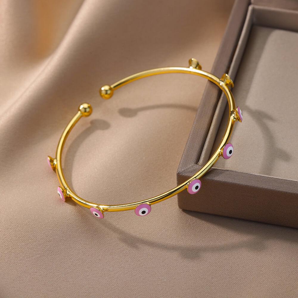 18K Gold Geometric Blue-Eyed Evil Eye Bracelet - Colorful and Versatile.