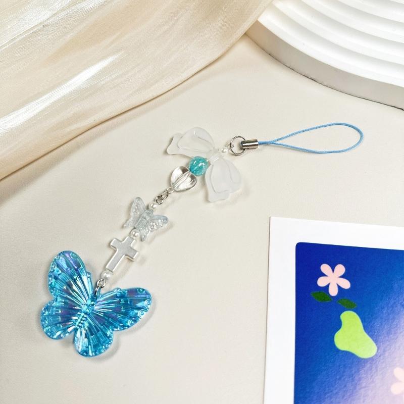 Elegant Butterfly Phone Lanyard Multipurpose Phone Charm Ornament Acrylic Pendant Mobile Accessory for Women Daily Use