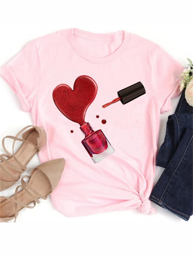 Maycaur New Nail Polishl Women's Fashion Tops 90s Girls Streetwear Casual Short Sleeve T-shirts Women's T-shirts Female Tops Tee