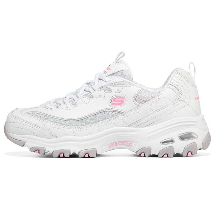 Skechers DLites Leather 1.0 Classic Retro Fashion Low Top Dad Shoes Women sneaker White Pink 149791-WPK