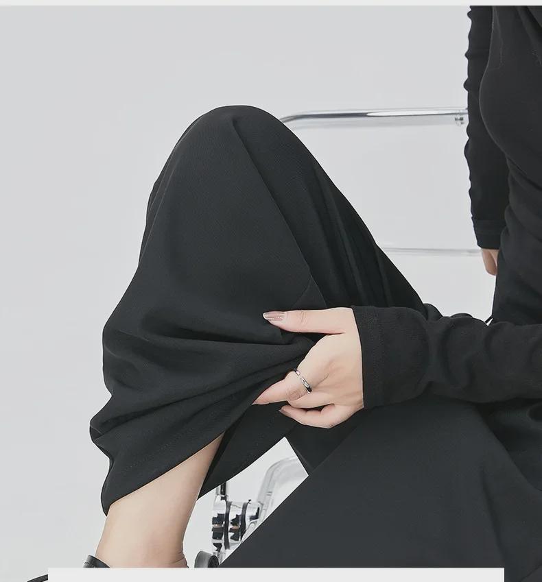 Women's High-Waist Black Wide-Leg Suit Pants - Autumn Casual, Slim, & Straight Leg Fit