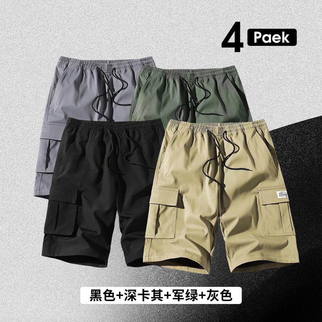 Large Size Shorts Men's Summer Solid Color Five-point Pants New Multi-pocket Loose Large Size Beach Pants Tooling