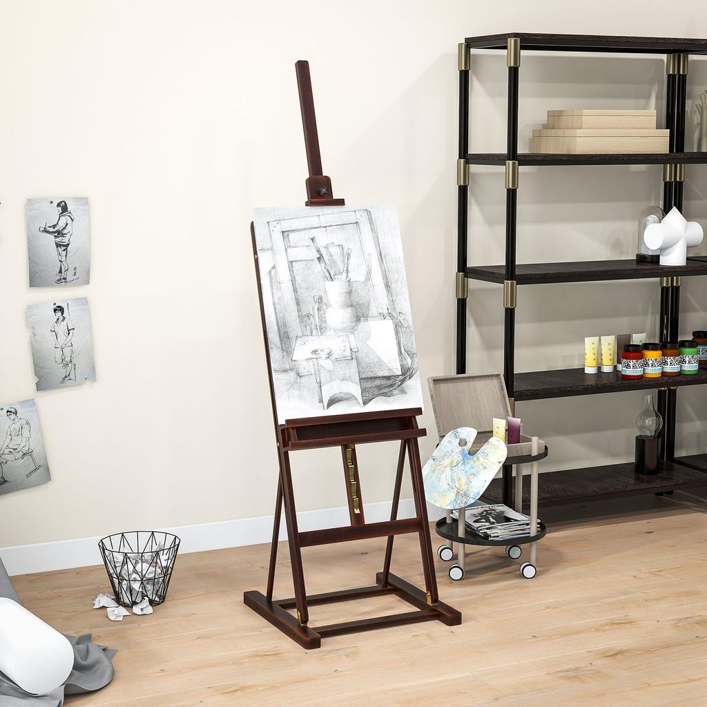 Cavalletto in Legno Regolabile in Altezza 171 230cm Cavalletto da Pittura Con Vano Portaoggetti Inclinazione Massima 80 gradi Marrone