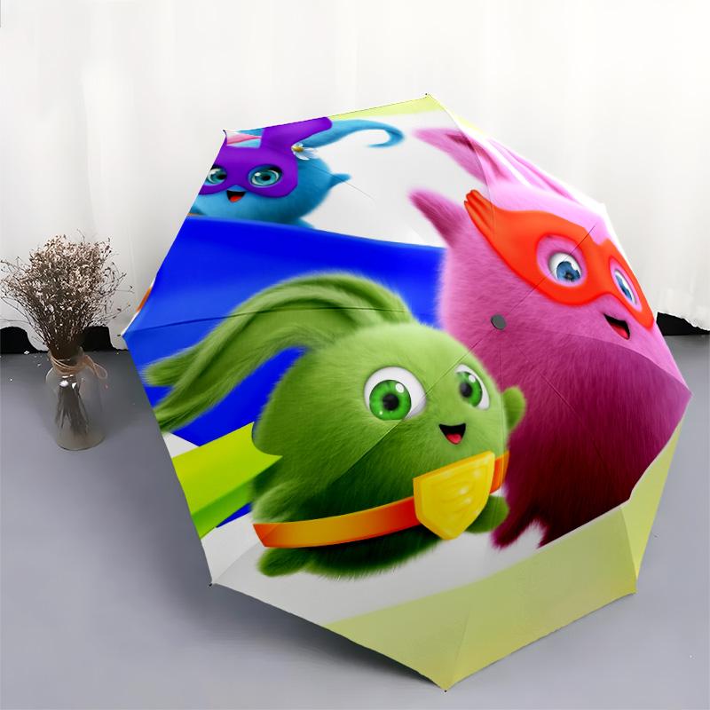 Happy Rabbit  Pattern, Automatic Folding Umbrella, Portable and Foldable Design, 8 Ribs, a Christmas or Birthday Gift.