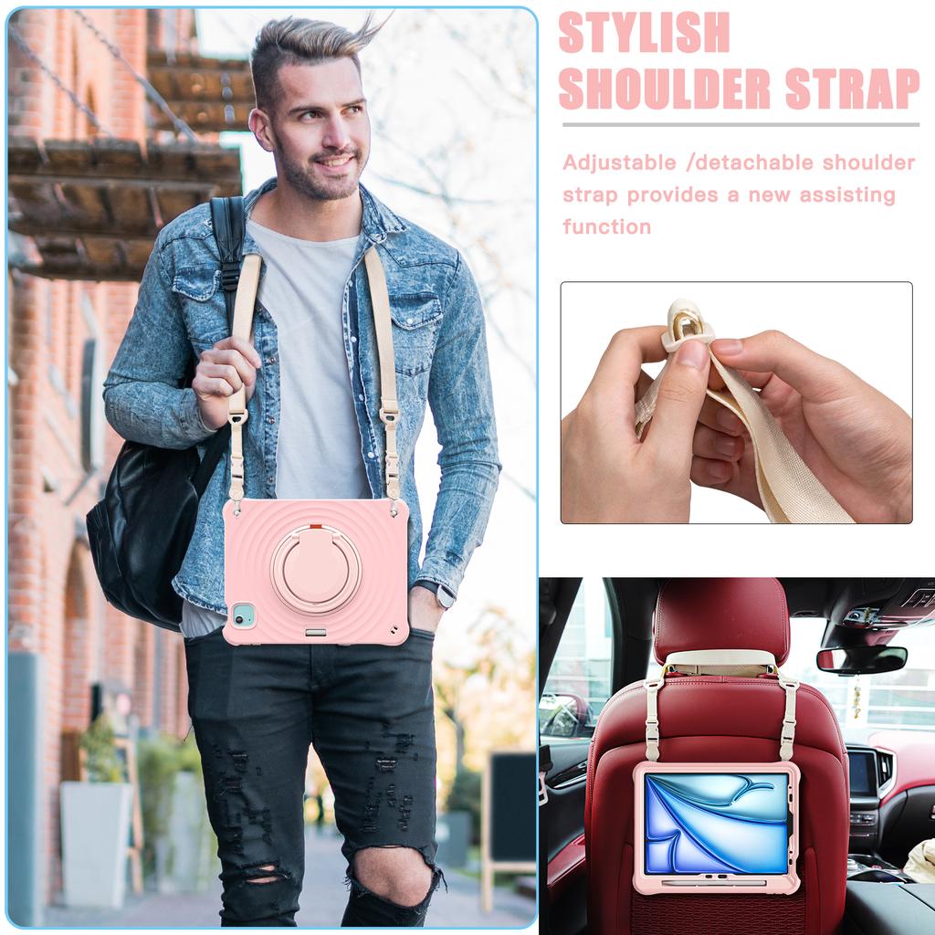 For iPad Air 11 (2025)/(2024)/Air (2022)/(2020)/Pro 11 (2022)/(2021)/(2020)/(2018) Kickstand Case with Shoulder Strap
