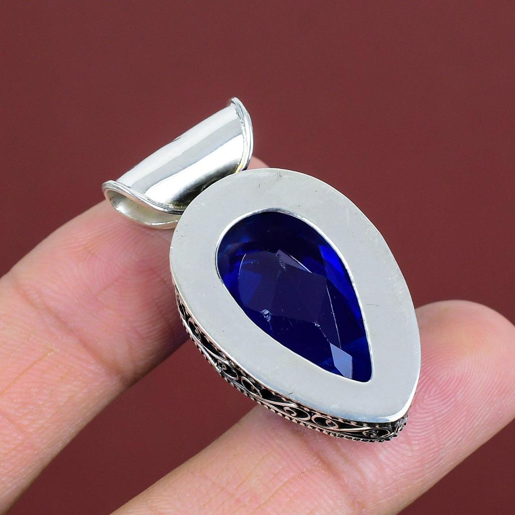 Faceted Tanzanite Quartz Pendant Vintage Gemstone Pendant 925 Sterling Silver Pendant Tanzanite Quartz Jewelry Handmade Pendant Gift For Mom