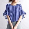 ZANZEA Women Casual Round Neck Loose Flare Sleeve Stripe Blouse