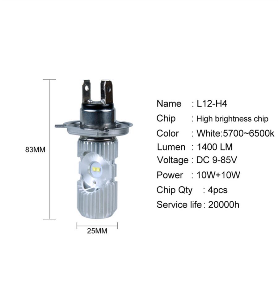 Ampoule H4 Blanche 5700-6500K Pour Moto 1400Lm