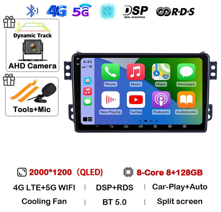 Android 14 Carplay Auto WIFI+4G For OPEL Agila SUZUKI Splash Ritz 2008-2014 Car Radio Multimedia Player GPS Navigation Stereo BT