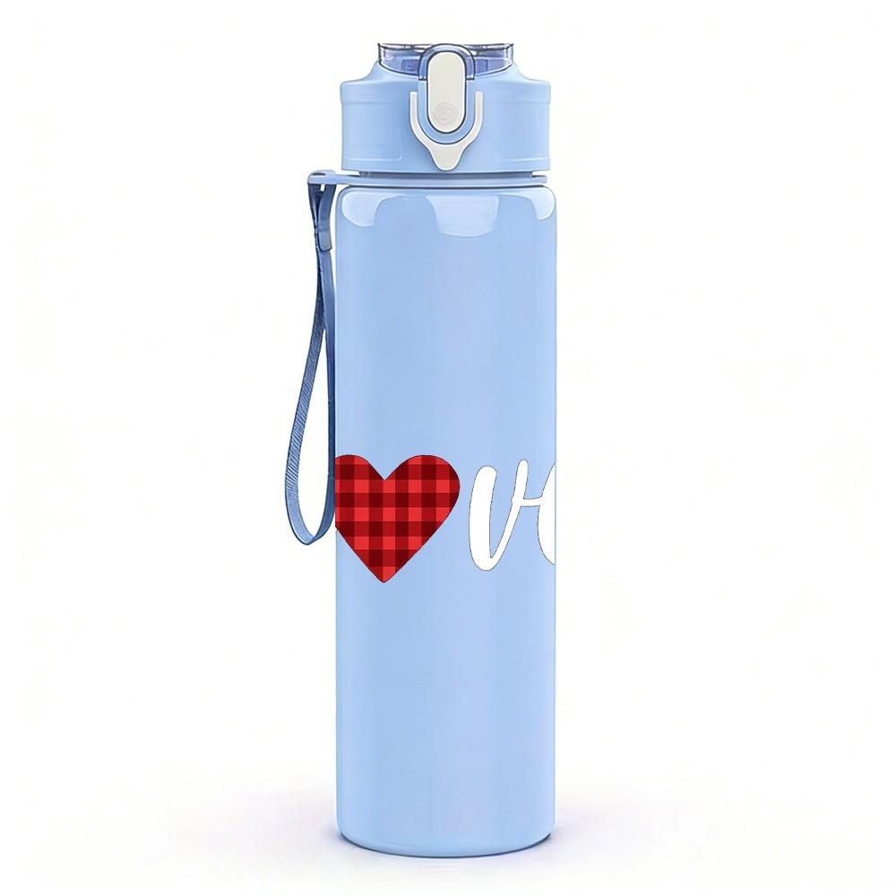 1PC Simple Love Heart Line Art 750ml Color Plastic Sports Water Bottle Leakproof Flip Straw Lid Suitable for Sports Office Home Use