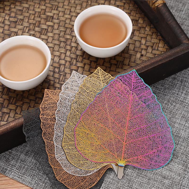 304 Edelstahl Teefilter 5 Stück/Set Einzigartiges Bodhi-Blatt-Design Teekanne für losen Tee und Kaffee Vielseitiger Sieb