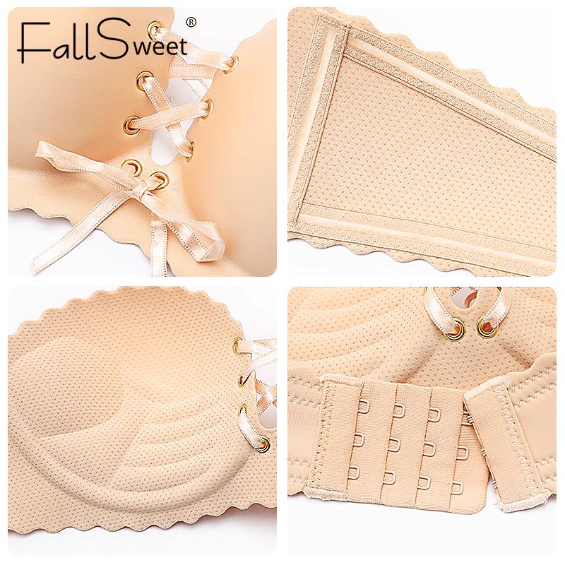 Strapless Push Up Bra for Women Seamless Brasssiere Sexy Lace-Up Bra Small Chest Gathered Bras Wireless Ladies Lingerie